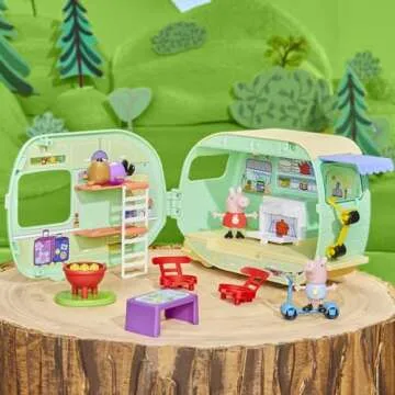Peppa Pig Caravan Playset for Girls and Boys, 3 Figures, 6 Accessories, Preschool Toys, Kids Gifts, Ages 3+
