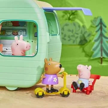 Peppa Pig Caravan Playset for Girls and Boys, 3 Figures, 6 Accessories, Preschool Toys, Kids Gifts, Ages 3+