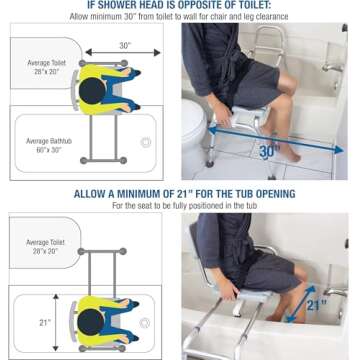 DMI Tub Transfer Bench and Shower Chair with Non Slip Aluminum Body, FSA Eligible, Adjustable Seat Height and Cut Out Access, Holds Weight up to 400 Lbs, Bath and Shower Safety, Transfer Bench