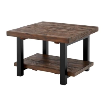 Sonoma Rustic Natural Cube Coffee Table, Solid Pine Wood with Reclaimed Finish, Industrial Metal Leg...