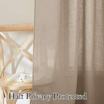 RYB HOME Linen Sheer Curtains for Living Room, Boho Classic Linen Blend Elegant Light Filtering Privacy Protected Panels Ceiling Curtains for Bedroom Gym Room, Khaki, 52" W x 108" L, 2 Panels