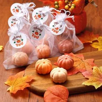 Lounsweer 12 Pcs Little Pumpkin Baby Shower Favors Thanksgiving Fall Pumpkin Bath Bombs Bridal Shower Party Favors with Gift Tags and Organza Bag for Wedding Gift Thanksgiving Decor