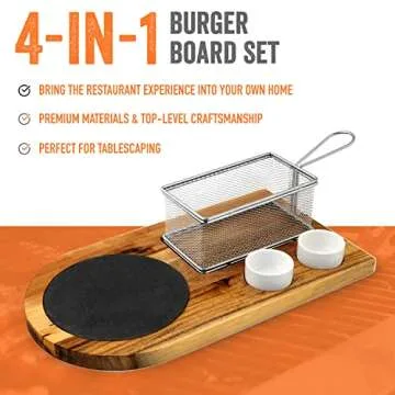 Yukon Glory™ Burger Serving Set - Premium Acacia Wood with Slate and Fry Basket