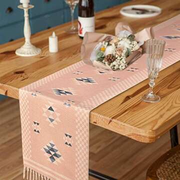 Alishomtll Braided Table Runner with Tassels Rose Pink Geometric Boho Table Runners for Summer, Spri...