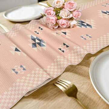 Alishomtll Braided Table Runner with Tassels Rose Pink Geometric Boho Table Runners for Summer, Spring Holiday, Catering Events, Dinner Parties, Wedding, Indoor and Outdoor Parties, 14" x 70"…