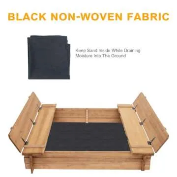 BIRASIL Wood Sandbox with 2 Bench Seats, Sand Boxes with Lid for Kids, Sand Pit with Cover for Outdoor Backyard Patio, 48 Inch