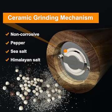 Artmujohn 10 inches Wooden salt and pepper grinder set, Acacia wood handicrafts mills shakers, Refillable spice grinders, Adjustable ceramic rotor grinder,Customize gift mills set (2pcs in box)