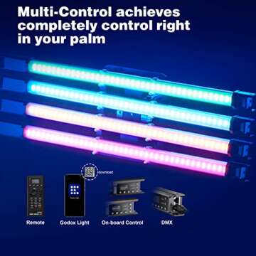 Godox TL60 Full-Color RGB Tube Light, CRI 96 TLCI 98 Accurate Color, 2700k-6500K Adjustable, 39 Light Effects, Supports APP/Remote/DMX Control, App Supports Color Gel Mode and Color Picker