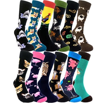 HSELL Men's Funny Dress Socks - 12 Pairs Assorted Animal Designs