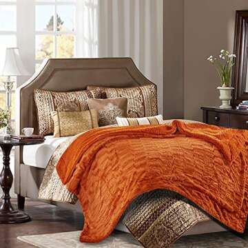 Chanasya Premium Embossed Faux Fur Throw Blanket - Super Soft, Lightweight Minky Blanket - 50" x 65” - Orange