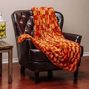 Chanasya Premium Embossed Faux Fur Throw Blanket - Super Soft, Lightweight Minky Blanket - 50" x 65” - Orange