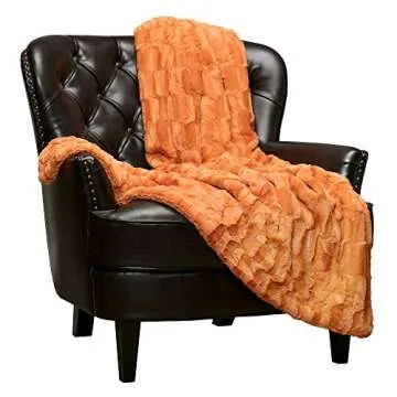 Chanasya Premium Embossed Faux Fur Throw Blanket - Super Soft, Lightweight Minky Blanket - 50" x 65” - Orange