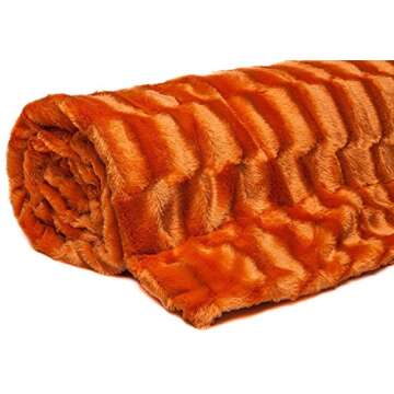 Chanasya Premium Embossed Faux Fur Throw Blanket - Super Soft, Lightweight Minky Blanket - 50" x 65” - Orange