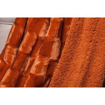 Chanasya Premium Embossed Faux Fur Throw Blanket - Super Soft, Lightweight Minky Blanket - 50" x 65” - Orange