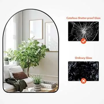 Catollova Arched Wall Mirror 24"x36", Metal Black Frame Bathroom Mirror, Wall decoration mirror, Suitable for Bedroom, Living Room, Entrance