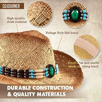 SoJourner Bags Straw Cowgirl/ Cowboy Hat - Fun Hats for Beach & Western Wear