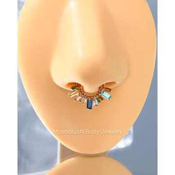 Mooncrush Jewelry 16 Gauge Septum Ring with Colorful CZ - Unique Design for Women