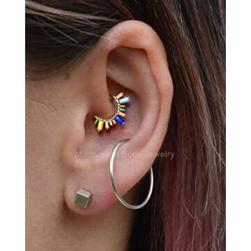 Mooncrush 16G Colorful CZ Septum Ring - Elegant Jewelry