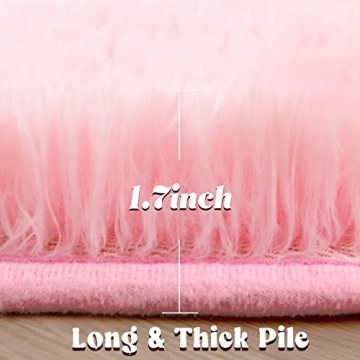 Junovo Pink Round Rug for Kids - Fluffy & Soft Area Rug