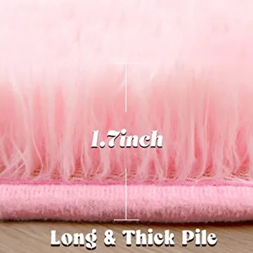 Junovo Pink Round Rug for Kids - Fluffy & Soft Area Rug