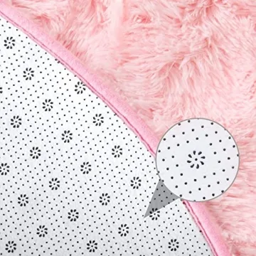 Junovo Pink Round Rug for Kids - Fluffy & Soft Area Rug