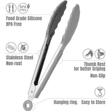 Hotec Mini Silicone Kitchen Tongs - Versatile Cooking Essentials