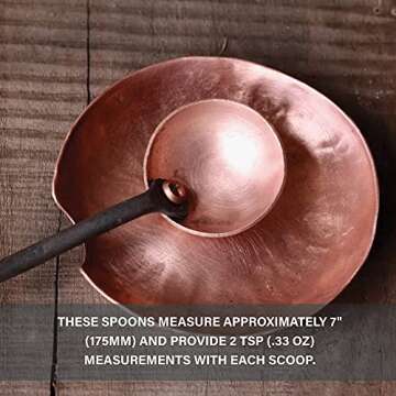 Copper and Steel Coffee Scoop | Food Grade & Measures 2 Tsp | Antique & Rustic Cast Iron Metal Spoon | Use For Espresso Beans, Tea Leaves, or Sugar | Handmade in Maine USA | By Wicks Forge