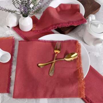 Fingercraft Cloth Napkins Set of 12 with Fringe Design