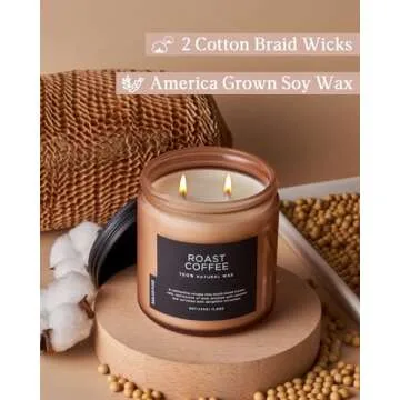 M&SENSE Coffee Candles Scented Strong, 2 Wick Jar Candle 11.6oz, 70 Hours Burning Time, Organic Natural Soy Wax Candle for Bedroom Kitchen Home Decor, Housewarming Gift for Men and Women