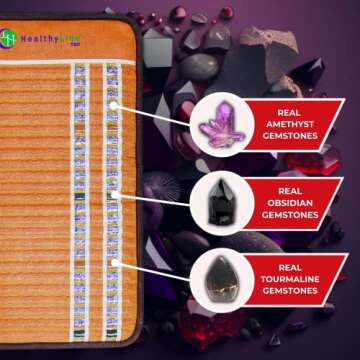 HealthyLine TAO Far Infrared Heating Pad - Small Natural Crystal Gemstones Mat for Back Pain - Electric Auto Shut Off - Rejuvenating Negative Ions Therapy - 32" x 20"