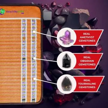 HealthyLine TAO Far Infrared Heating Pad - Small Natural Crystal Gemstones Mat for Back Pain - Electric Auto Shut Off - Rejuvenating Negative Ions Therapy - 32" x 20"