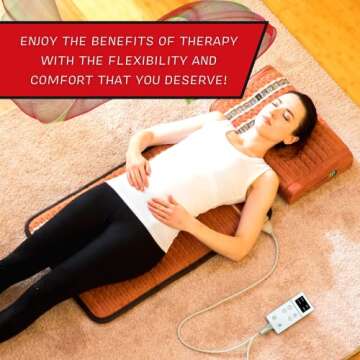 HealthyLine TAO Far Infrared Heating Pad - Small Natural Crystal Gemstones Mat for Back Pain - Electric Auto Shut Off - Rejuvenating Negative Ions Therapy - 32" x 20"