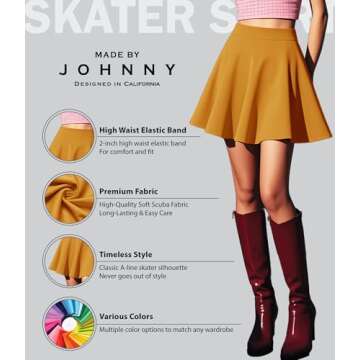 MBJ WB211 Women's Basic Versatile Stretchy Flared Skater Skirt for Girls - Mustard