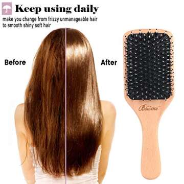 Hair Brush Boar Bristle Detangler Hair Brush and Wide Tooth Comb Set for Curly Thick Long Dry Wet Ha...