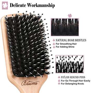 Hair Brush Boar Bristle Detangler Hair Brush and Wide Tooth Comb Set for Curly Thick Long Dry Wet Hair,Wooden Paddle Detangle Hair Brushes for Women Men Kids Detangling Smoothing Hair Adding Shine