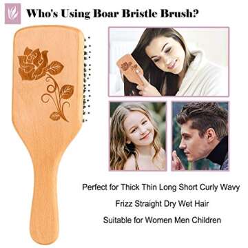 Hair Brush Boar Bristle Detangler Hair Brush and Wide Tooth Comb Set for Curly Thick Long Dry Wet Hair,Wooden Paddle Detangle Hair Brushes for Women Men Kids Detangling Smoothing Hair Adding Shine