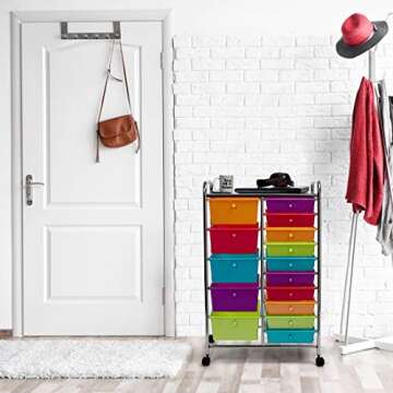 Seville Classics 15-Drawer Multipurpose Mobile Rolling Utility Storage Organizer Cart, Multicolor (Pearl)