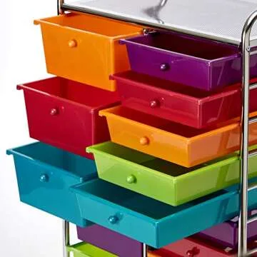 Seville Classics 15-Drawer Multipurpose Mobile Rolling Utility Storage Organizer Cart, Multicolor (Pearl)