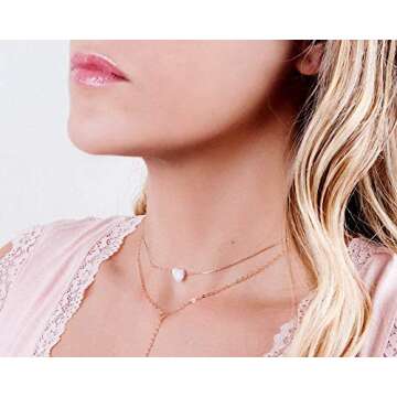 Elegant Rose Gold Opal Heart Choker Necklace for Women