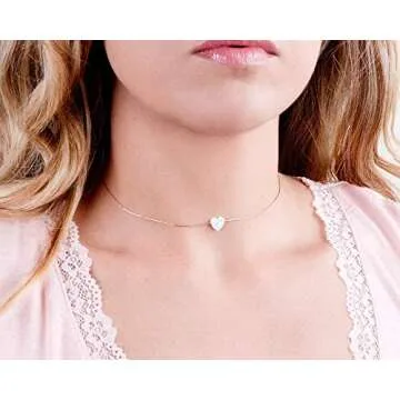 Elegant Rose Gold Opal Heart Choker Necklace for Women