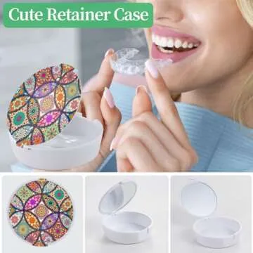 TIHYWR Retainer Case,Denture Case Cute Mouth Guard Case Container Storage Racks,Orthodontic Aligner Case With Mirror and Ventilatio,Colorful Mandala