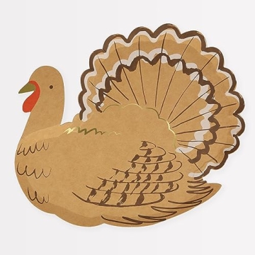 Meri Meri Turkey Plates (Pack of 8) - Elegant Thanksgiving Disposable Tableware