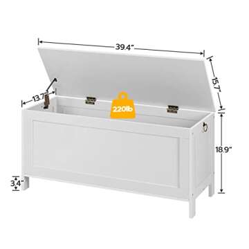 HOOBRO Toy Box, Retro Wooden Look Storage Chest with Safety Hinge, Entryway Storage Bench Supports 220 lb, 39.4 x 15.7 x 18.9 Inches Toy Chest Organizer, Easy Assembly (White)