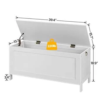 HOOBRO Toy Box, Retro Wooden Look Storage Chest with Safety Hinge, Entryway Storage Bench Supports 220 lb, 39.4 x 15.7 x 18.9 Inches Toy Chest Organizer, Easy Assembly (White)