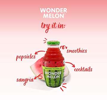 Wonder Melon Organic Watermelon Juice, Cold Pressed, (Variety 6 Pack) 3 Watermelon with Basil Cucumber & 3 Watermelon with Lemon Cayenne