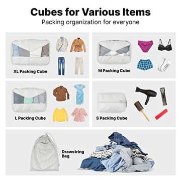 5 Piece Packing Cubes for Travel in Sizes (X-Large, Large, Medium, Small) by Pebbler | Organizers for Suitcases, Carry Ons, Duffle Bags, Backpacks, Moving | Bonus Laundry Bag (Desert Sand)