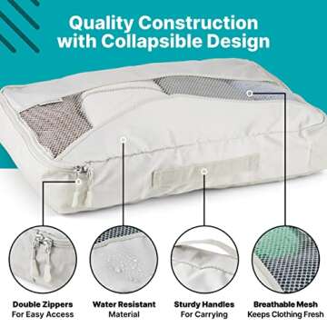 5 Piece Packing Cubes for Travel in Sizes (X-Large, Large, Medium, Small) by Pebbler | Organizers for Suitcases, Carry Ons, Duffle Bags, Backpacks, Moving | Bonus Laundry Bag (Desert Sand)