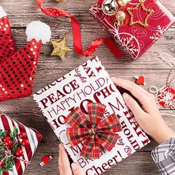 WRAPAHOLIC Christmas Wrapping Paper Roll - Red and White Christmas Design with Metallic Foil Shine - 4 Rolls - 30 inch X 120 inch Per Roll