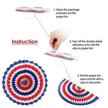 4th/Fourth of July Patriotic Decorations - Star Latex Balloons Party Supplies,Red White Blue Hanging Paper Fans,Star Streamers Patriotic, Independence Day Party Decor Supplies