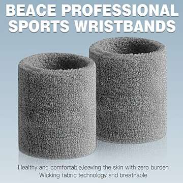 BEACE Sweatbands Sports Wristband for Men & Women - Moisture Wicking Athletic Cotton Terry Cloth Sweatband for Tennis, Basketball, Running, Gym, Working Out
